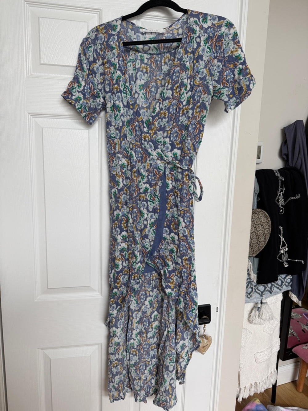 Astr Floral Maxi Wrap Dress in Blue, Green & White